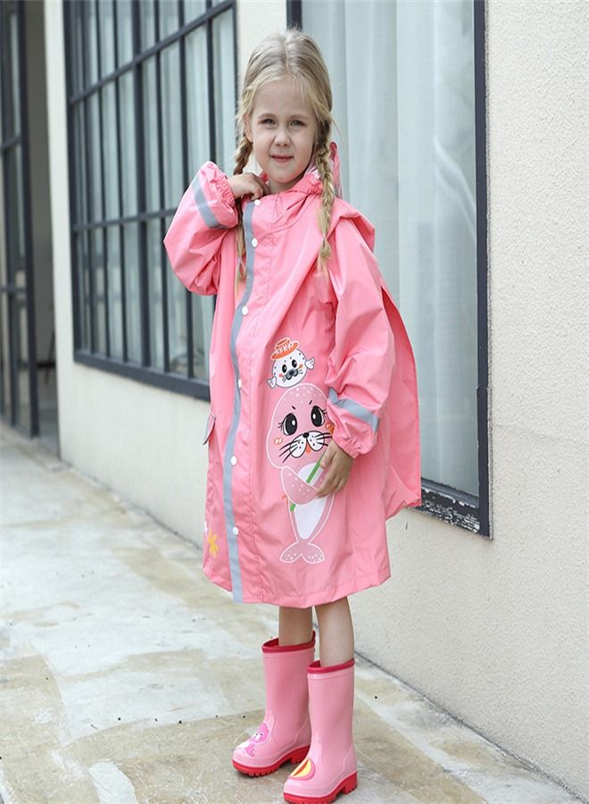 Loquat Children's Raincoat Full Picture Printed Thin Hooded Poncho Pink 