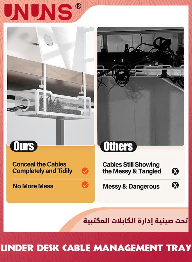 UNUNS Under Desk Cable Management Tray,Cable Management Under Desk No Drill,Cable Tray with Clamp For Desk Wire Management,Desk Cable Management Box For Office,Home,No Damage to Desk  - Image 3