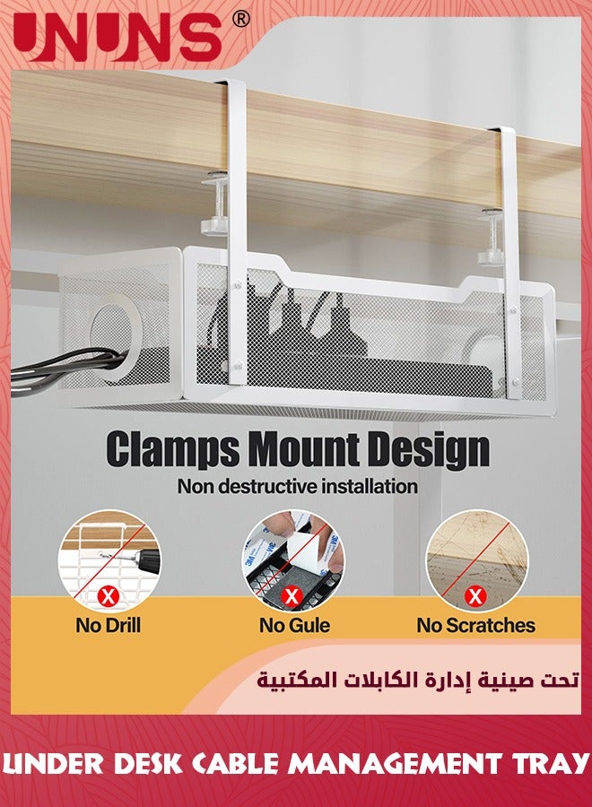 UNUNS Under Desk Cable Management Tray,Cable Management Under Desk No Drill,Cable Tray with Clamp For Desk Wire Management,Desk Cable Management Box For Office,Home,No Damage to Desk  - Image 4