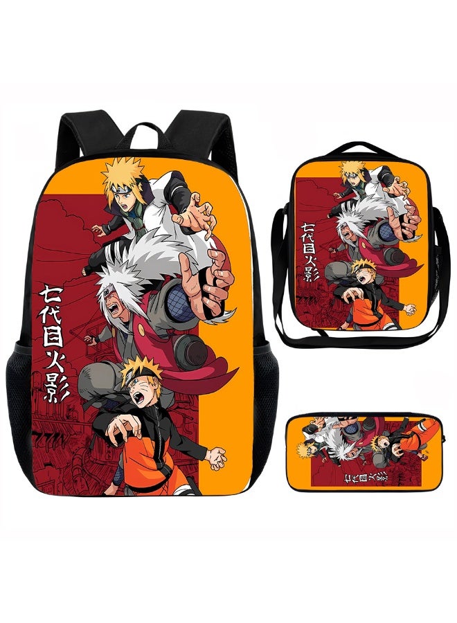 Naruto The new Naruto backpack, pencil case, shoulder bag, three-piece suit, men's and women's leisure sports travel backpack, large-capacity backpack for students to start school - Image 1