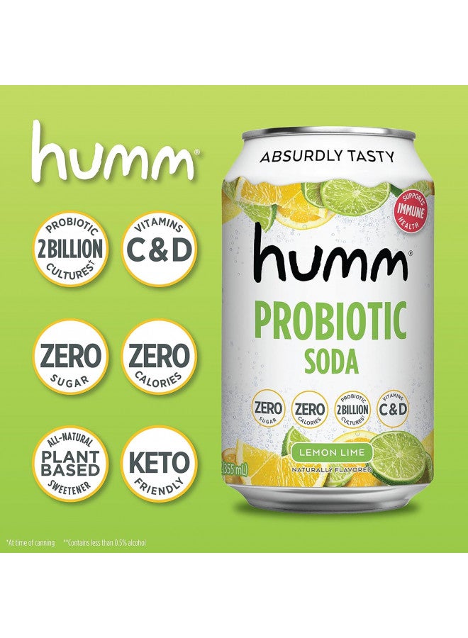 Humm Humm Sparkling Probiotic Lemon Lime Soda - Zero Sugar, Zero Calorie, 2 Billion Probiotics - Vitamin C, D, and B12-12 fl oz (Pack of 12) - Image 1