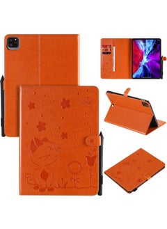 Case Cover For iPad Pro 11 2020 & 2018 Cat Bee Embossing Pattern Horizontal Flip Leather Tablet Case with Holder & Card Slots & Wallet & Pen Slot & Wake-up / Sleep Function Orange
