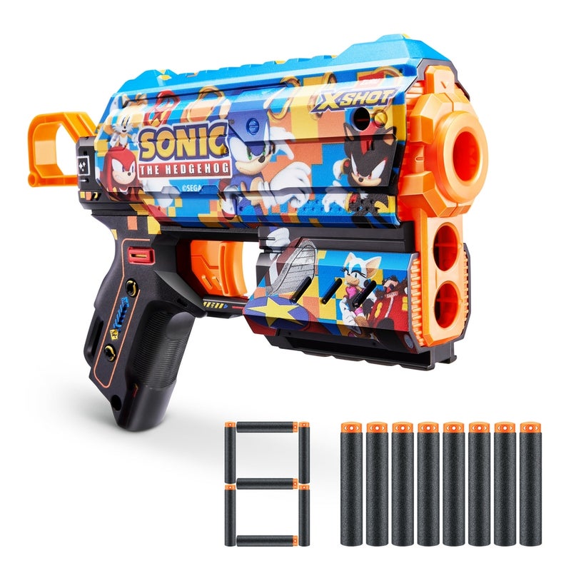 Zuru - X-Shot Skins Flux Sonic The Hedgehog Race Team with 8 Soft Bullets - 36648H - Image 1