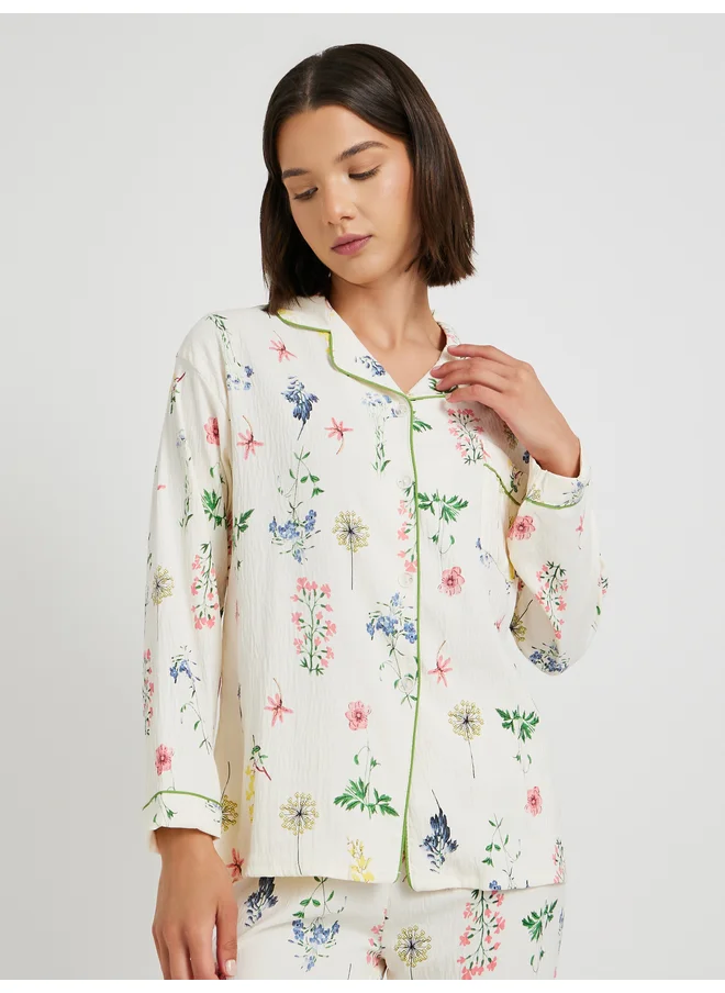 تايك تو Take Two Texture Floral Printed Shirt and Pyjama Set