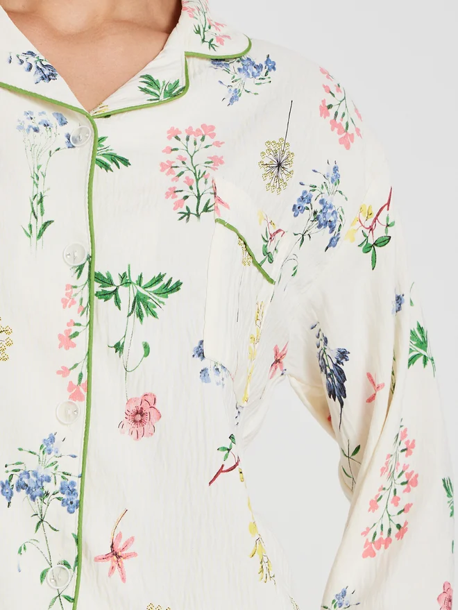 Take Two Take Two Texture Floral Printed Shirt and Pyjama Set