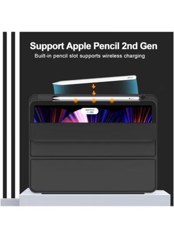 JAJEEK New iPad Pro 11 Inch Case Black Compatible with 2022 4th Gen, 2021 3rd Gen, 2020 2nd Gen Models | Smart Protective Case with Built-In Pencil Holder Supporting Auto Wireless Charging for 2nd Gen Apple Pencil | Touch ID & Auto Wake/Sleep Functionality - Image 2