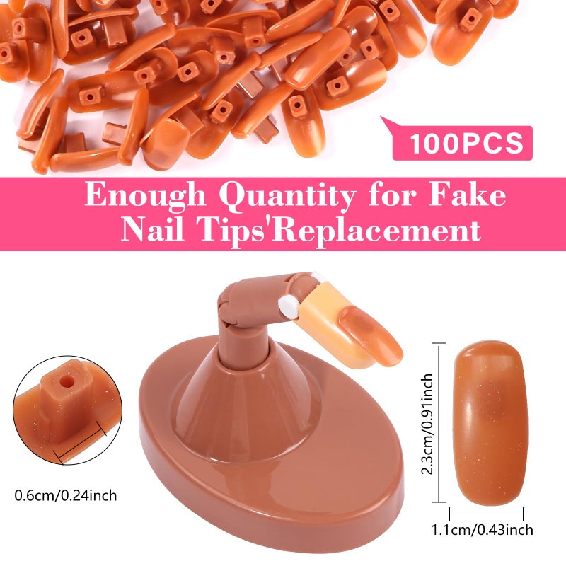 Deciniee Adjustable Fake Mannequin Fingers - 3PCS Training Set With Acrylic Base and 100PCS Brown Nail Tips - Movable & Flexible For Nail Art Practice - Image 4