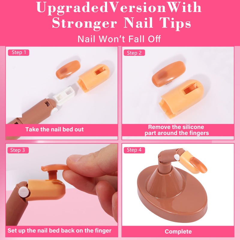 Deciniee Adjustable Fake Mannequin Fingers - 3PCS Training Set With Acrylic Base and 100PCS Brown Nail Tips - Movable & Flexible For Nail Art Practice - Image 3