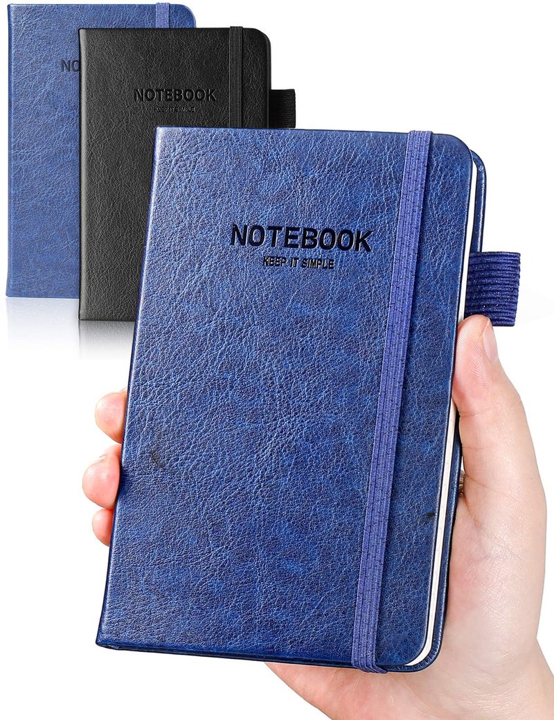 AISBUGUR Pocket Notebook Small Notebook 2-Pack, 3.7" x 5.7" Pocket Notebooks Hardcover with Thick Lined Paper, Inner Pockets, Cover Letter Embossing Design Mini Journal Notepad Black+Navy - Image 1