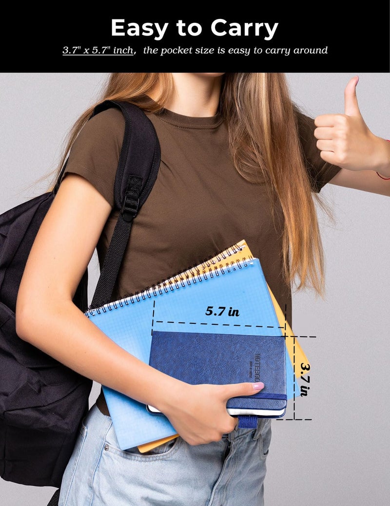 AISBUGUR Pocket Notebook Small Notebook 2-Pack, 3.7" x 5.7" Pocket Notebooks Hardcover with Thick Lined Paper, Inner Pockets, Cover Letter Embossing Design Mini Journal Notepad Black+Navy - Image 5