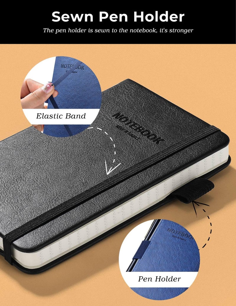 AISBUGUR Pocket Notebook Small Notebook 2-Pack, 3.7" x 5.7" Pocket Notebooks Hardcover with Thick Lined Paper, Inner Pockets, Cover Letter Embossing Design Mini Journal Notepad Black+Navy - Image 3