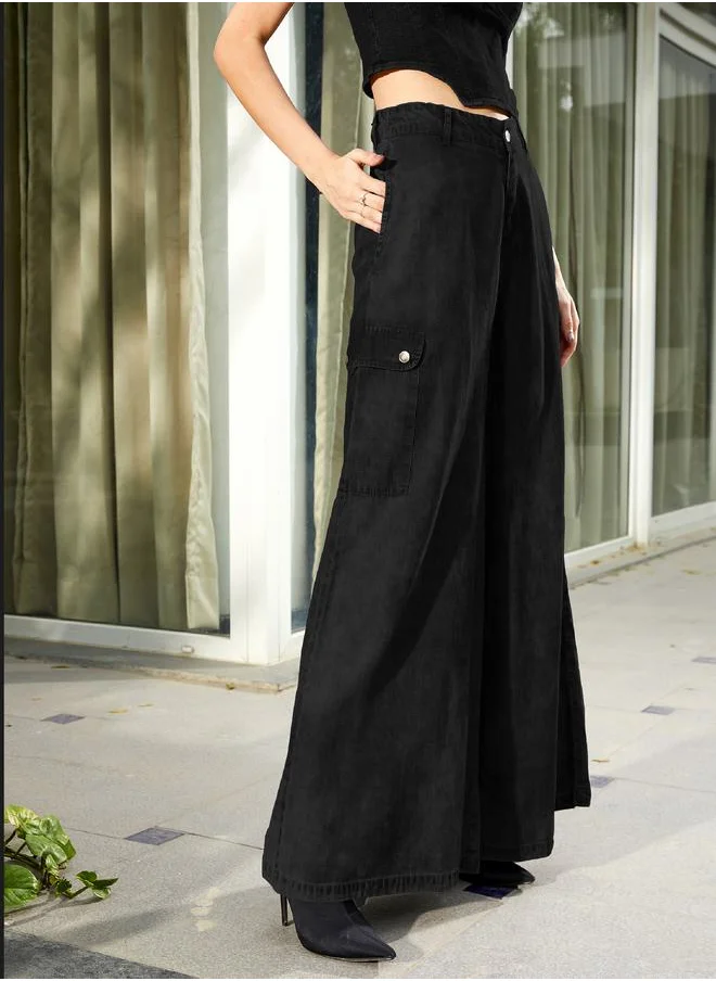 SASSAFRAS High Rise Cargo Wide Leg Pants by Styli