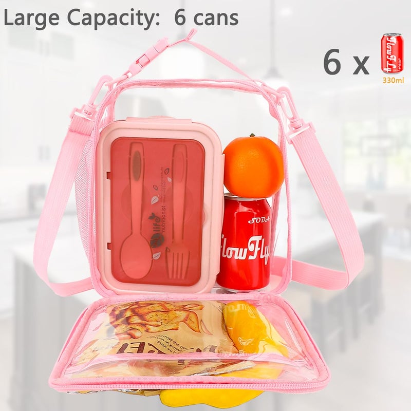 FlowFly Kids Lunch box Insulated Soft Bag Mini Cooler Back to School Thermal Meal Tote Kit for Girls, Boys, PinkClear - Image 2