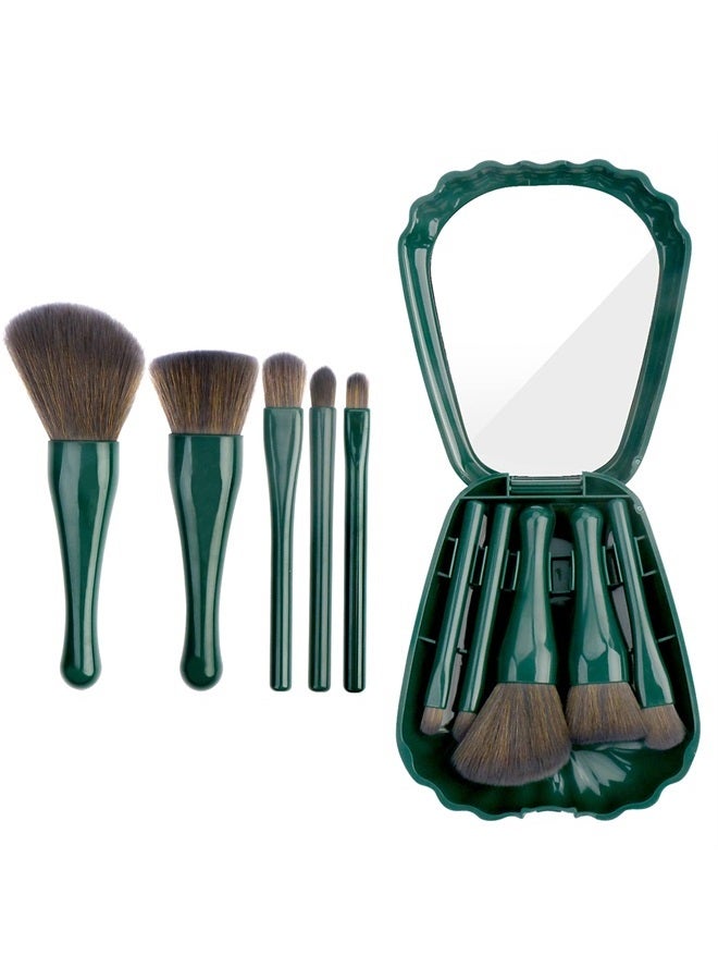 Yoseng Travel Makeup brushes Set,5pcs Mini Complete Function Travel Portable Cosmetic Brushes Kit with Mirror Case,Women's Travel Essentials(cyan-green) - Image 1