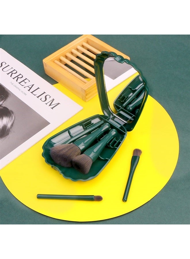 Yoseng Travel Makeup brushes Set,5pcs Mini Complete Function Travel Portable Cosmetic Brushes Kit with Mirror Case,Women's Travel Essentials(cyan-green) - Image 2