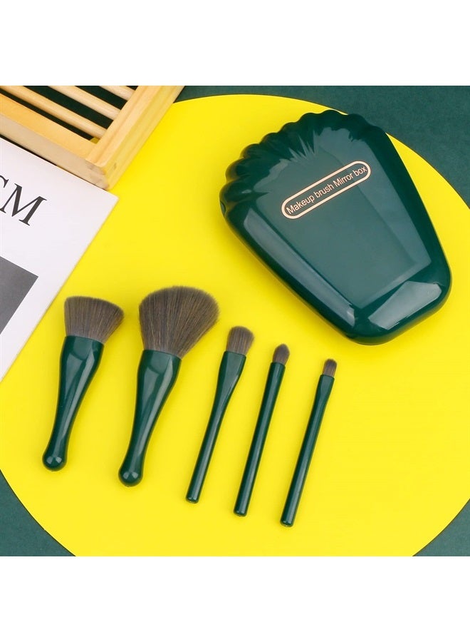 Yoseng Travel Makeup brushes Set,5pcs Mini Complete Function Travel Portable Cosmetic Brushes Kit with Mirror Case,Women's Travel Essentials(cyan-green) - Image 3