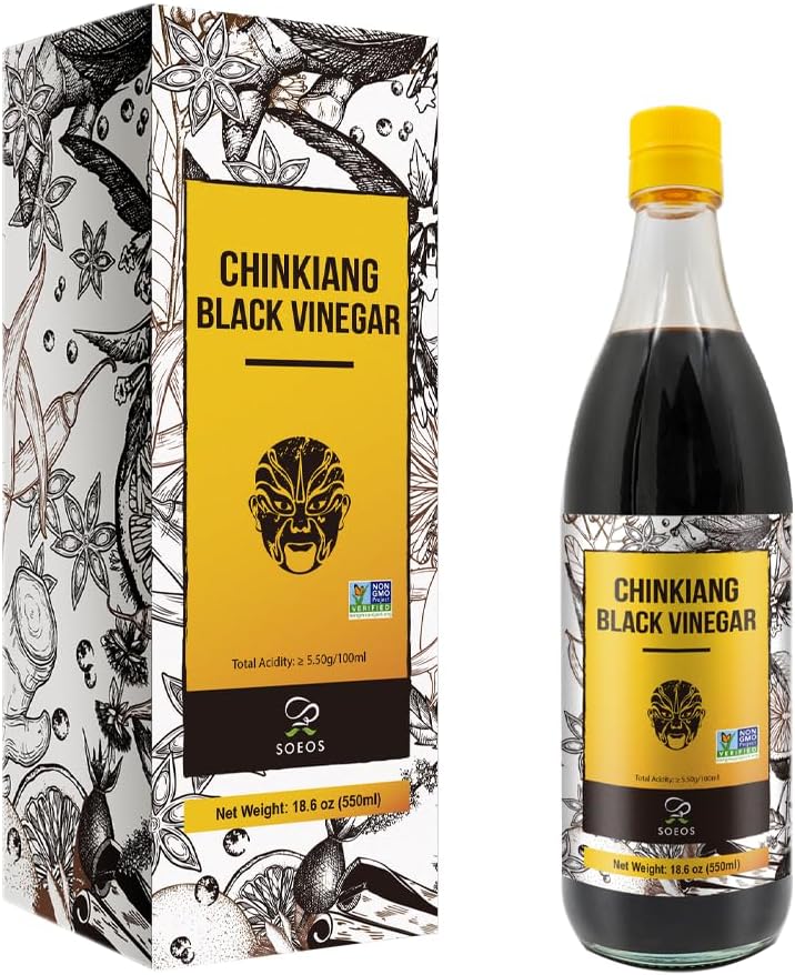 Soeos Chinkiang Black Vinegar - 18.6 fl oz (550ml) Organic Chinese Black Rice Vinegar for Cooking - Image 1