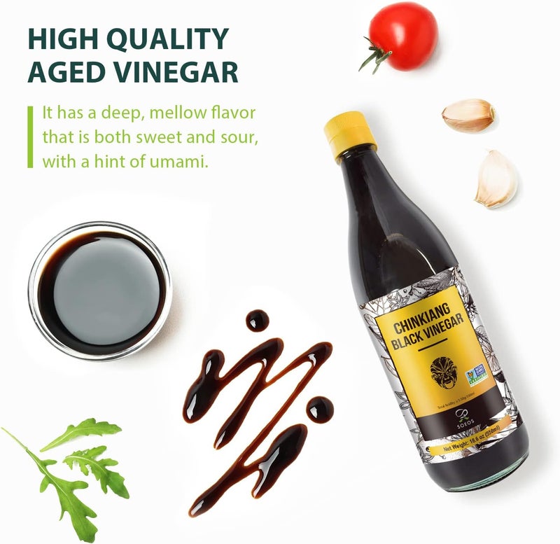 Soeos Chinkiang Black Vinegar - 18.6 fl oz (550ml) Organic Chinese Black Rice Vinegar for Cooking - Image 5