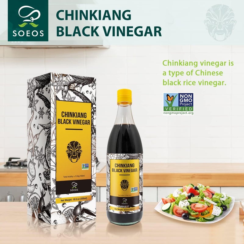 Soeos Chinkiang Black Vinegar - 18.6 fl oz (550ml) Organic Chinese Black Rice Vinegar for Cooking - Image 4