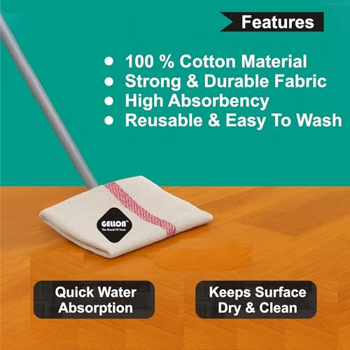 Gellon Cotton Floor Cleaning Mop, High Absorbency & Durable Reusable Pocha Cloth in 24” x 24” Multipurpose Mop Duster Cloth Pack of 2 - Image 4