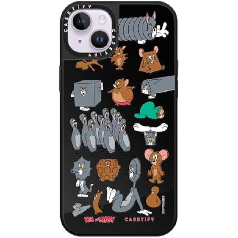 Casetify Mirror Case for iPhone 14 Plus 【Tom and Jerry Colab/Reflective / 4.9ft Drop Protection/Compatible with Magsafe】 - Pattern Sticker - Black on Black - Image 1