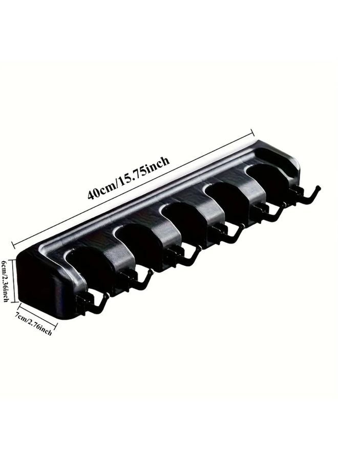Wall Mounted Broom And Mop Holder With 5 Slots 6 Hooks Easy Install No Slide Design Black - Image 4