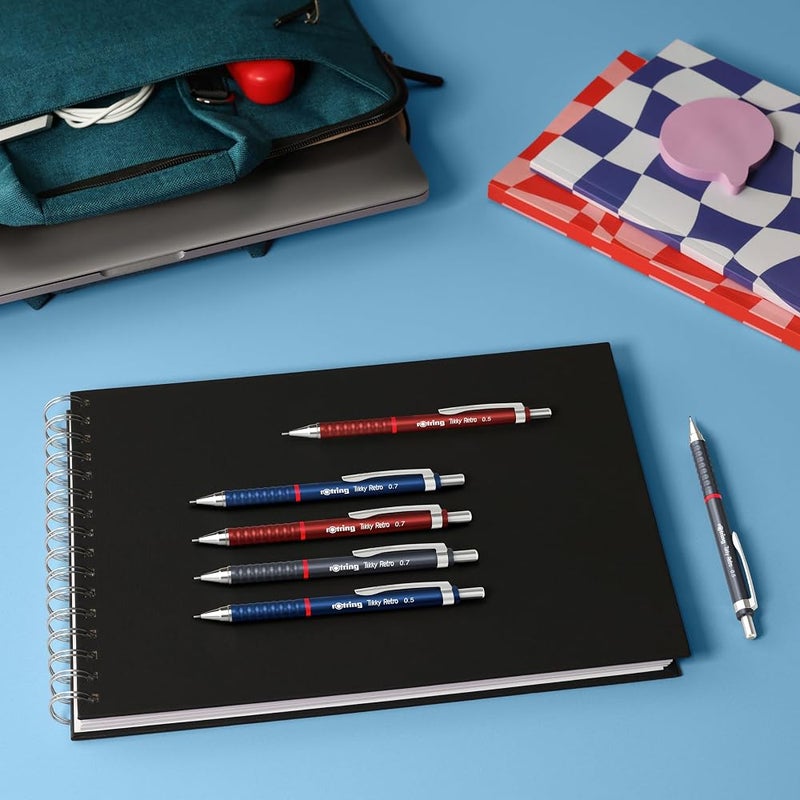 rOtring Tikky Retro Mechanical Pencils, 2B 0.5 mm, Grey Barrels, with Comfort Rippled Grip, 12 Count - Image 3