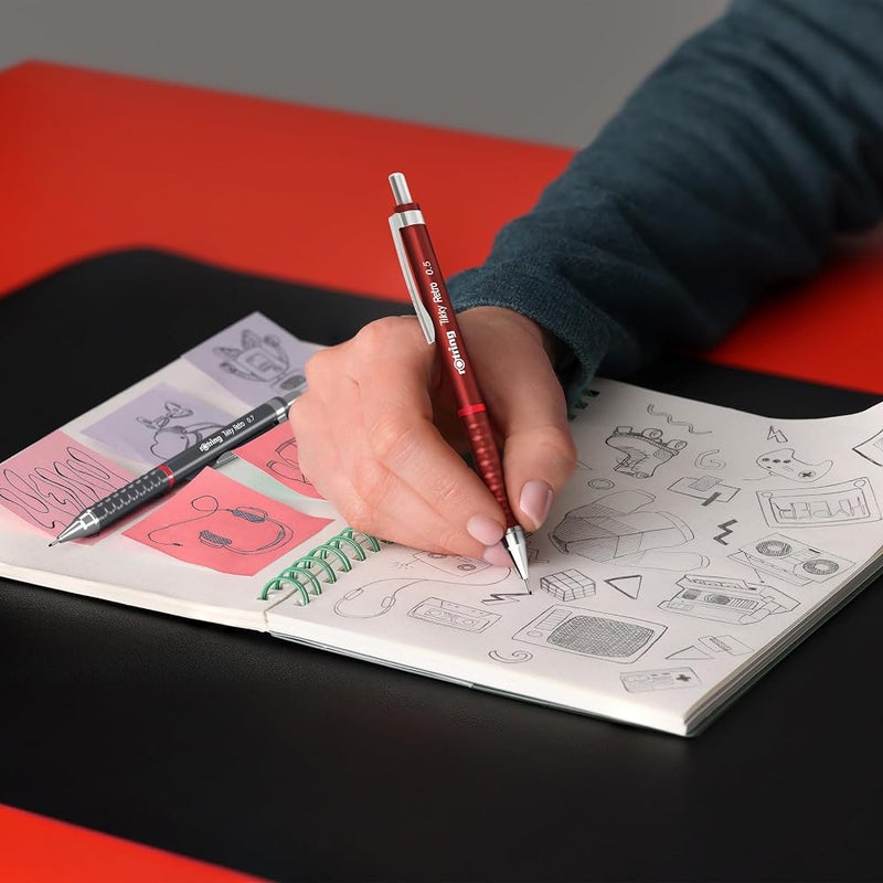 rOtring Tikky Retro Mechanical Pencils, 2B 0.5 mm, Grey Barrels, with Comfort Rippled Grip, 12 Count - Image 2