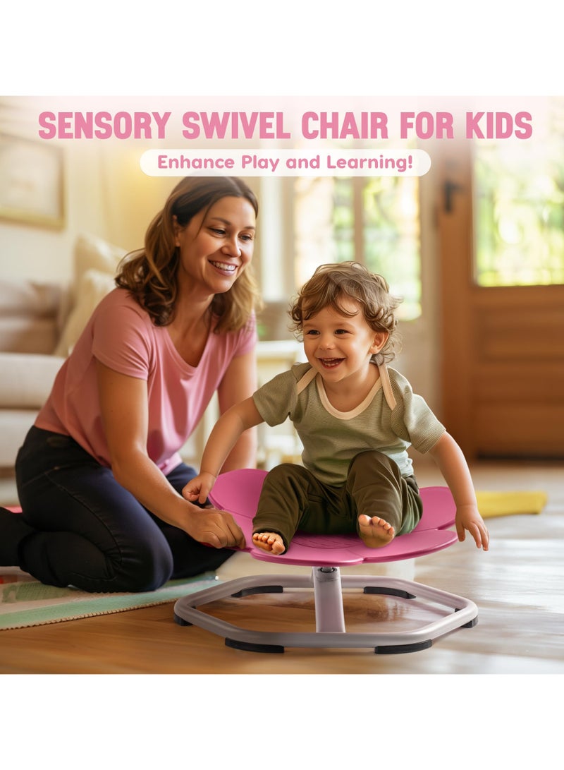 XiuWoo Kids Sensory Swivel Chair, Autism Kids Swivel Chair with Non-Slip Design, Training Body Coordination, Flower Shape Wobble Chair, No Assembly, Pink - Image 4