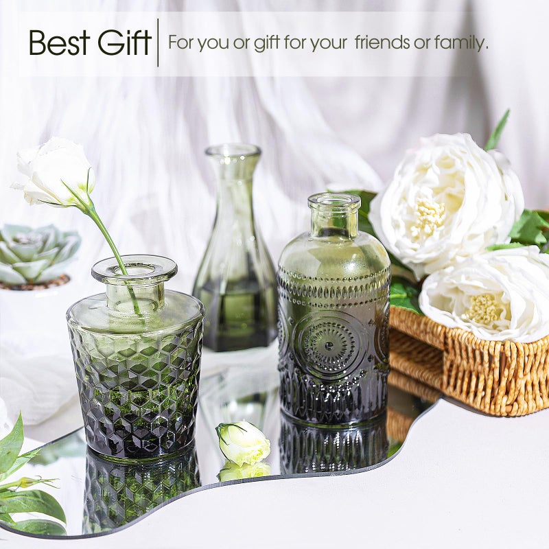 TBWIND 12pcs Green Glass Bud Vases Set, Small Vases for Flowers, Bud Vase for Centerpieces in Bulk, Mini Vintage Vase for Wedding Decorations, Office and Home Table Flower DÃ©cor - Image 5