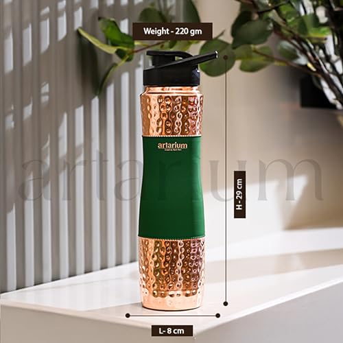 Artarium Pure Copper Sipper Water Bottle 1 Litre Durable Bottle Leak Proof Rust Free Copper Bottle With Added Ayurveda Yoga Health Benefits (Sipper Water Bottle Green 29Cm) - Image 4