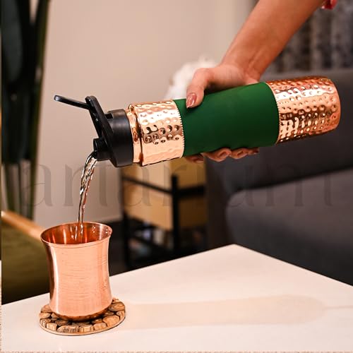 Artarium Pure Copper Sipper Water Bottle 1 Litre Durable Bottle Leak Proof Rust Free Copper Bottle With Added Ayurveda Yoga Health Benefits (Sipper Water Bottle Green 29Cm) - Image 3
