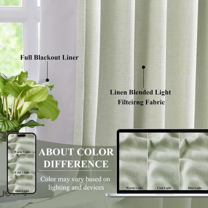 WEST LAKE Pinch Pleated Curtain Panels 84 Inches Long,Soft Green Linen Blended Full Blackout Drapes for Bedroom Living Room,Thermal Insulated Window Treatment,Back Tabs Hooks,40" Wx84 L(Pack of 2) - Image 2