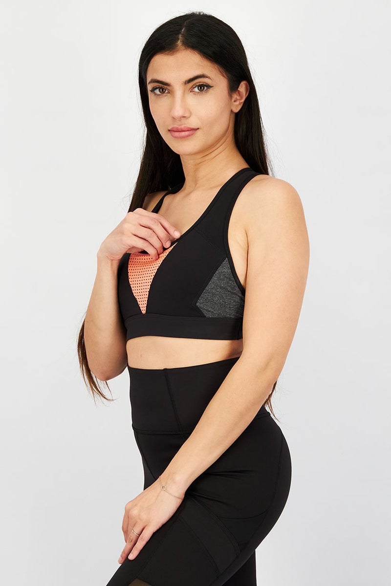 Reebok Women Sportswear Fit Padded Training Bra, Clack and Coral and Grey - Image 3