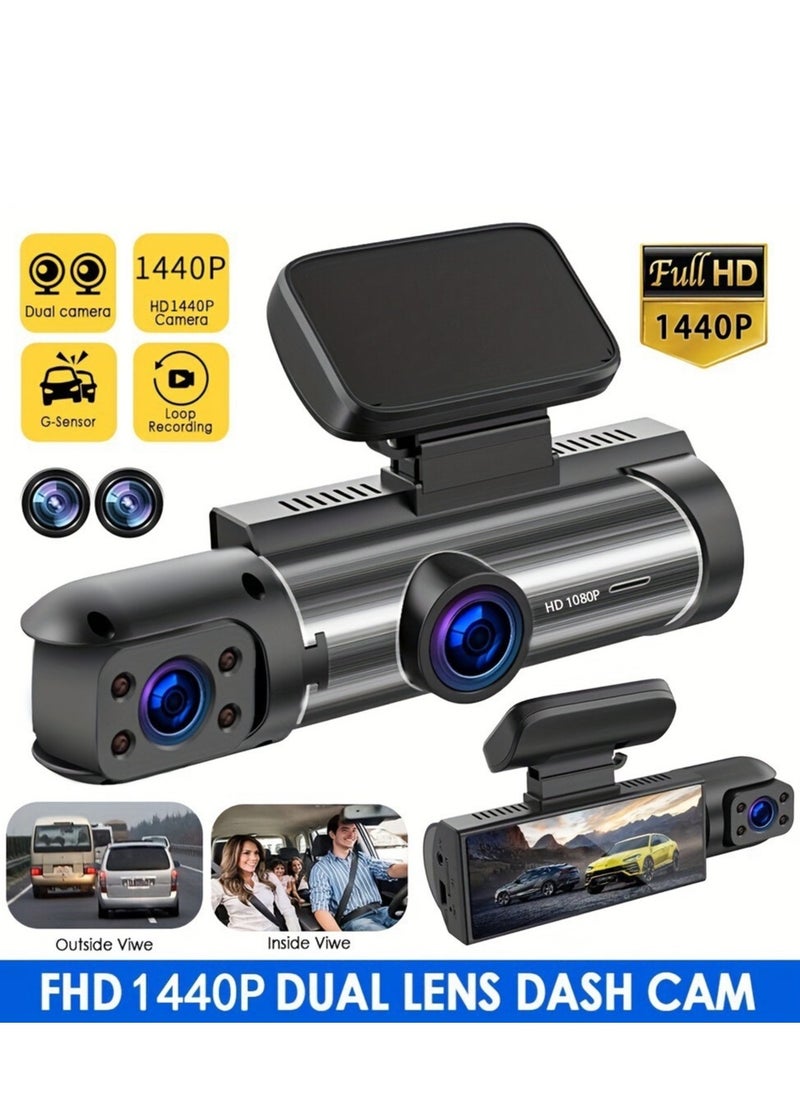 GULFLINK - Dash Cam Front and Inside 1296P Dual Dash Camera For Cars 3.16 Inch Full HD 110 Degree Wide Angle Car Dashboard Camera With Infrared Night Vision,G-Sensor, Parking Monitor, Loop Recording - Image 1