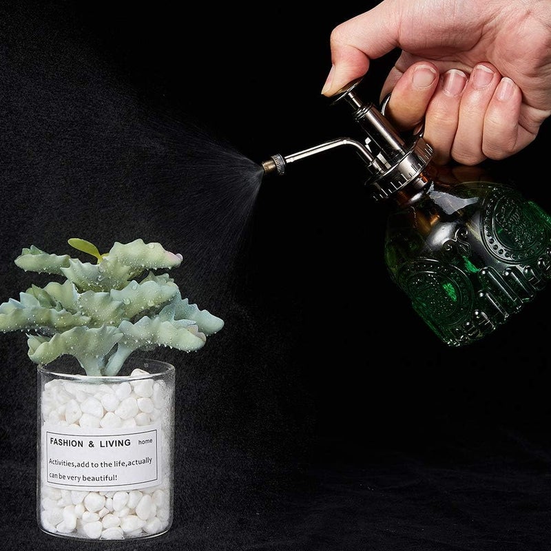 Ebristar Glass Plant Mister Spray Bottle, Vintage Plant Spritzer, Succulent Watering Bottle with Top Pump, Small Plant Sprayer Mister Watering Can for Indoor Outdoor Houseplant - Green Brown Gradient - Image 3