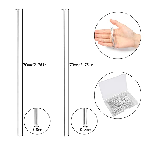 Yumttero 200 Pcs 70mm/2.76 Inch 21 Gauge Head Pins for Jewelry Making Straight Eye Ball Pin for DIY Christmas Styles Craft Earring Bracelet Necklace Pendant Making (Head Pins,Sliver Color) - Image 2