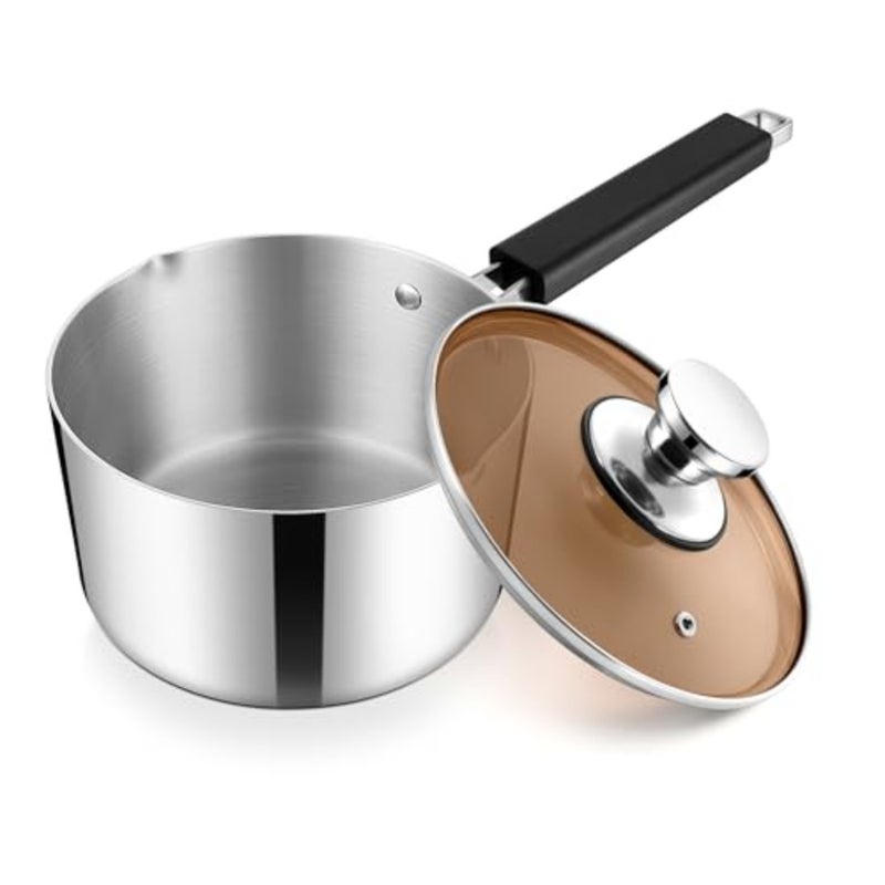 2.8 litre 3 quart saucepan with lid, three-layer with pour spout, multi-purpose induction saucepan and stay-cool handle, compatible with all stovetops, suitable - Image 1