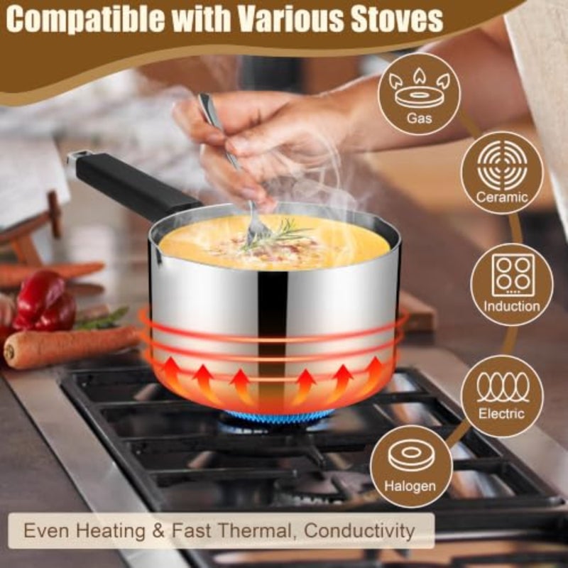 2.8 litre 3 quart saucepan with lid, three-layer with pour spout, multi-purpose induction saucepan and stay-cool handle, compatible with all stovetops, suitable - Image 3