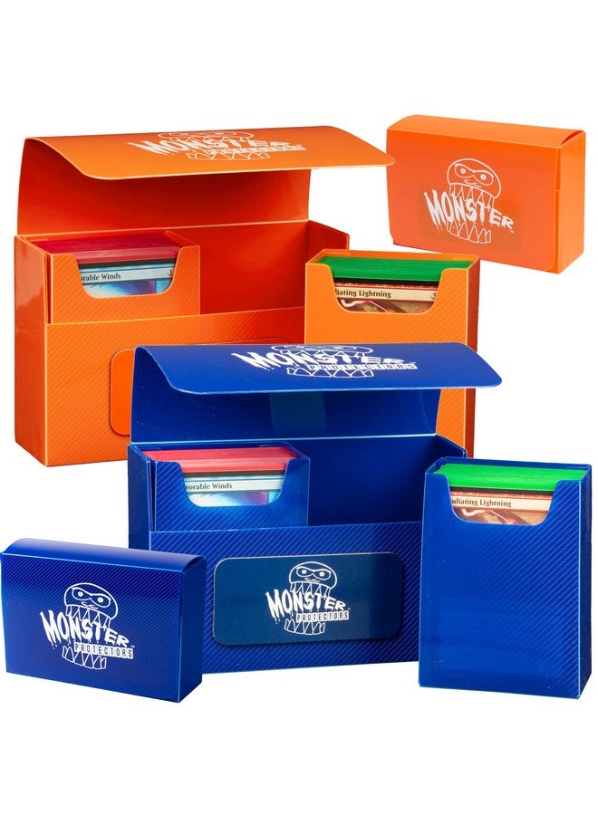 Monster Protectors Monster Protectors Magnetic Double Deck Box 2 Pk - Blue & Orange with 2 Removable Deck Sleeves, Holds 150 Gaming TCGs, Compatible w Major Gaming Trading Cards, Durable Construction, Gift  - Image 1