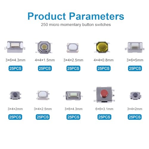 Serplex® 250pcs Push Button Switches Push Button Switch On Off Replacement Remote Control Button Replacements for Repairing with 10 Designs Micro Push Button Replacements with Box - Image 2