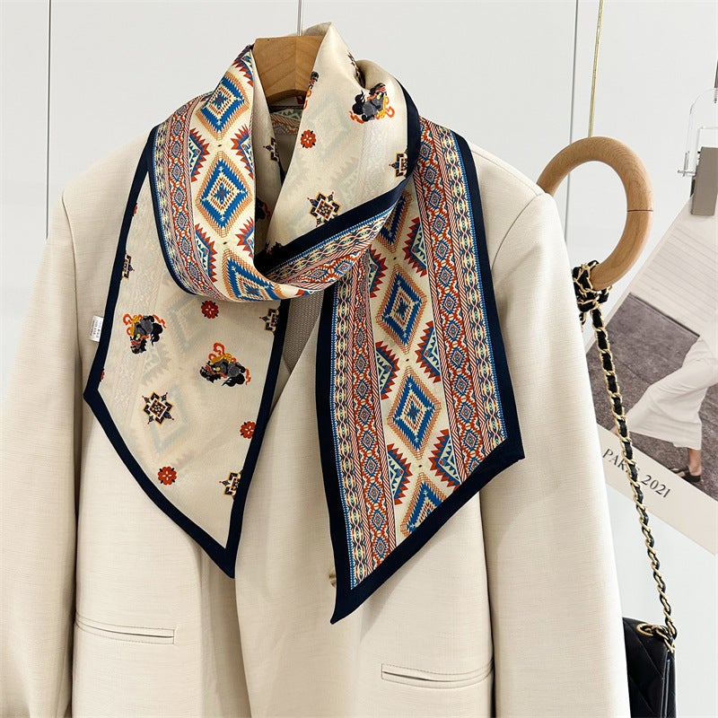 Silk Scarf Light Luxury Double-Layer Double-Sided Slender Ribbon New Style Elegant Ethnic Style Mulberry Silk Long Scarf - Image 2
