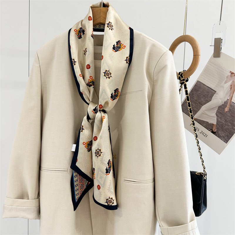 Silk Scarf Light Luxury Double-Layer Double-Sided Slender Ribbon New Style Elegant Ethnic Style Mulberry Silk Long Scarf - Image 5