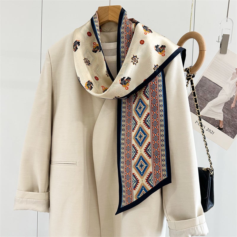Silk Scarf Light Luxury Double-Layer Double-Sided Slender Ribbon New Style Elegant Ethnic Style Mulberry Silk Long Scarf - Image 1
