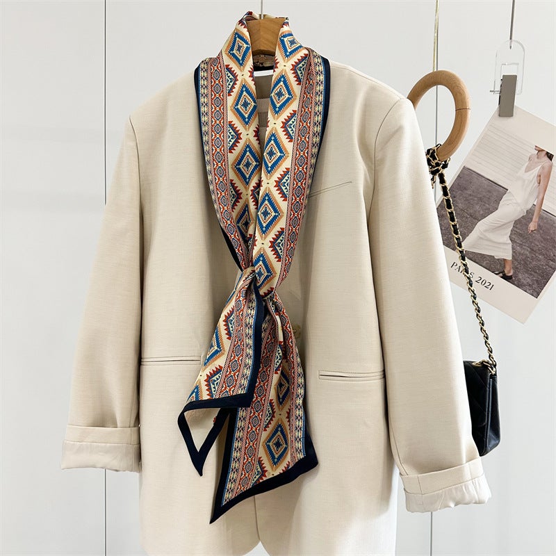 Silk Scarf Light Luxury Double-Layer Double-Sided Slender Ribbon New Style Elegant Ethnic Style Mulberry Silk Long Scarf - Image 4