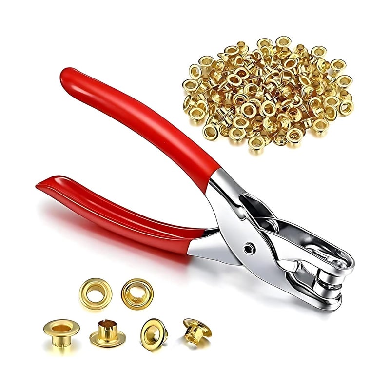 AVMPHD 12Inch Grommet Tool Kit Leather Hole Punch Pliers Grommet Kit with 100 Metal Eyelets in Silver for LeatherShoesFabricBeltsWorkbooks and Apparel Gold - Image 1