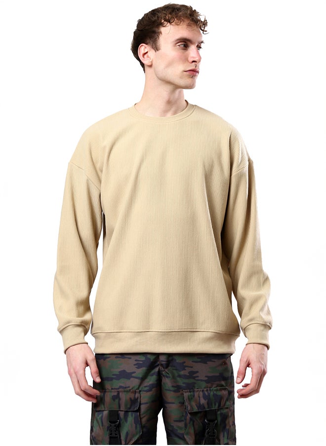 RAVIN Sand Long Sleeves Ribbed Sweatshirt with Round Neck  - Image 1