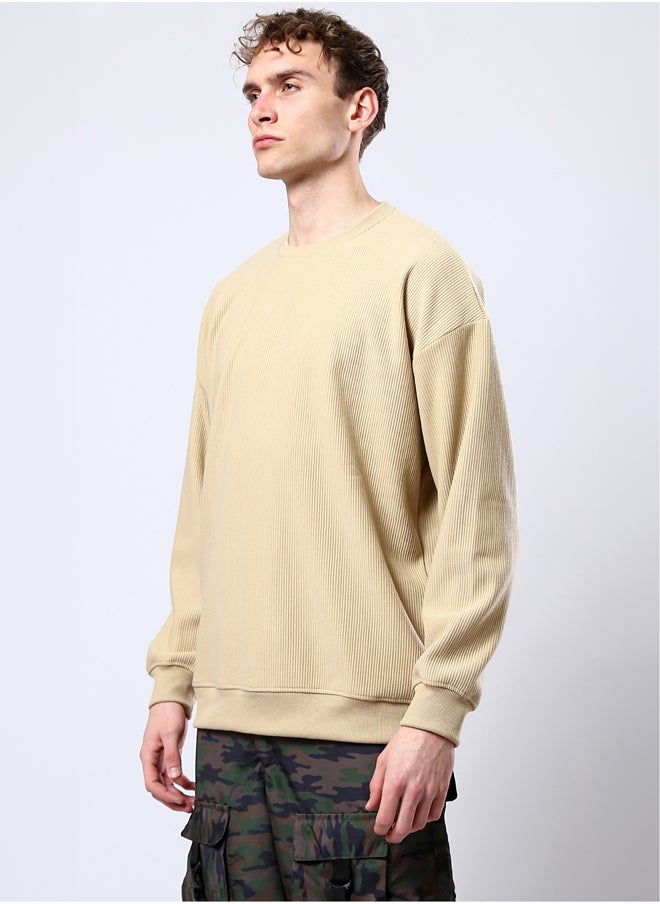 RAVIN Sand Long Sleeves Ribbed Sweatshirt with Round Neck  - Image 2