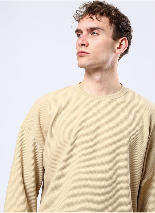 RAVIN Sand Long Sleeves Ribbed Sweatshirt with Round Neck  - Image 4