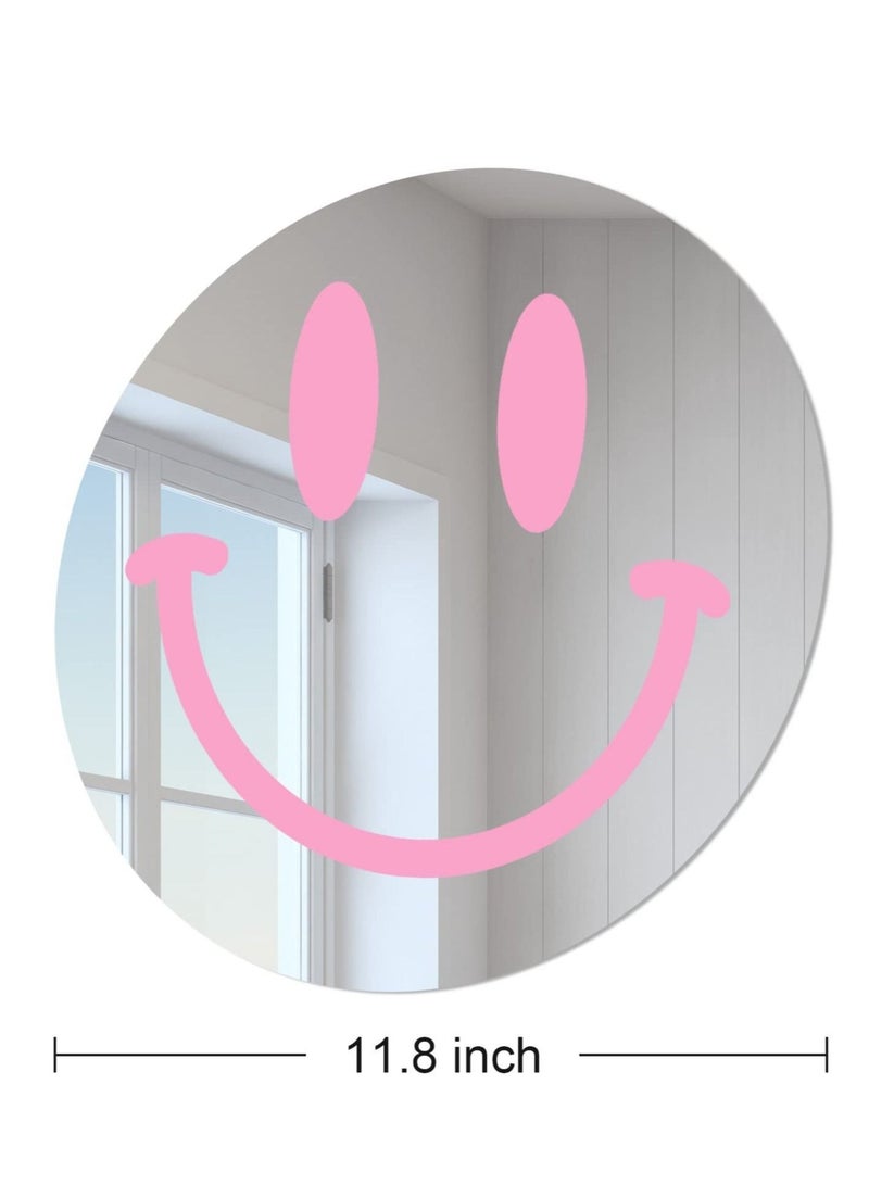 كابتن تيك 11.8 Inches Acrylic Smiley Face Mirror, Wall-Mounted Smile Face Mirror, Round Room Decor Mirror, Suitable for Living Room Bedroom Dressing Table Bathroom Decor (Pink) KSA | Riyadh, Jeddah - Image 4